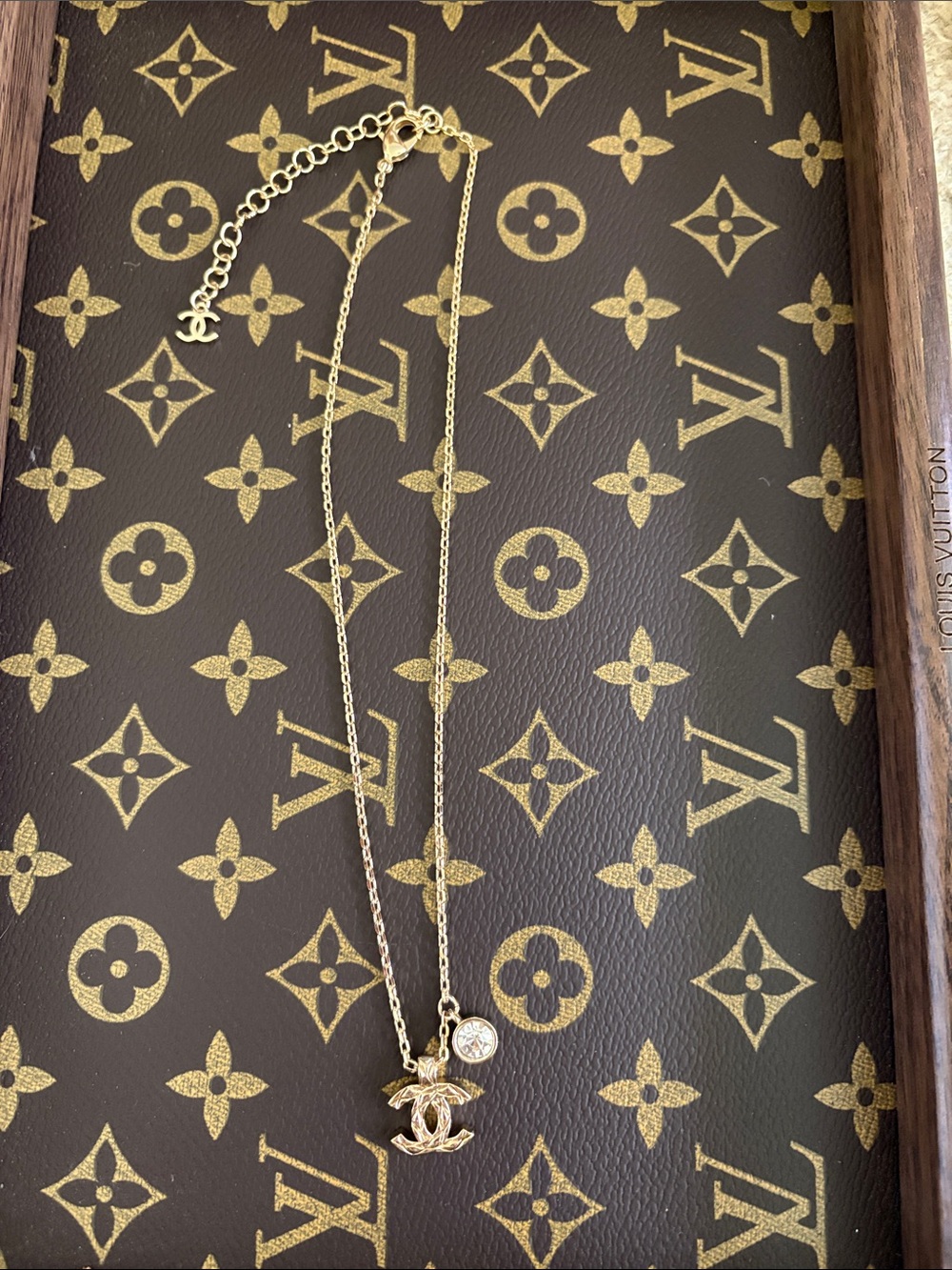 Gold-Tone Pendant Necklace with Crystal Like Accent